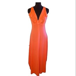 Host pick! Patricia Fair dress maxi low v-neck, sleeveless, coral, size p 13.